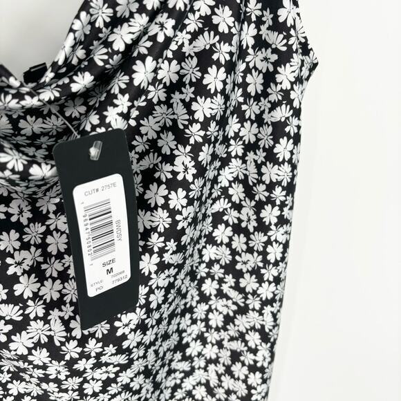 Bebe Floral Daisy Printed Satin Cowl Neck‎ Midi Dress Black White Medium Dainty - Picture 8 of 13
